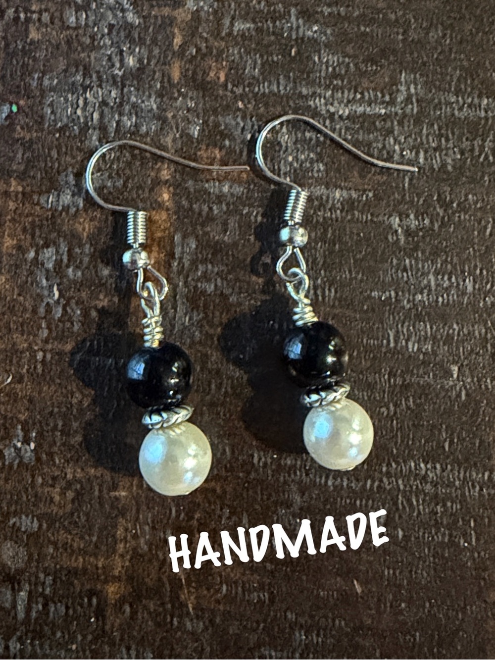 Black and Pearl Drop Dangle Earrings - Classic Two-Tone Women’s Jewelry
